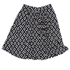 Navy & White Ikat Madison Pleated Midi Skirt L